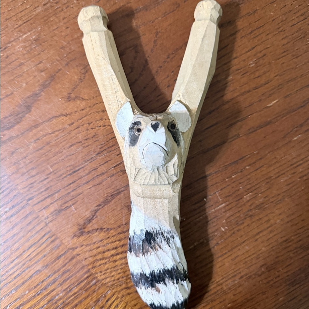 Handcrafted Wooden Slingshot with Animal Design Raccoon
